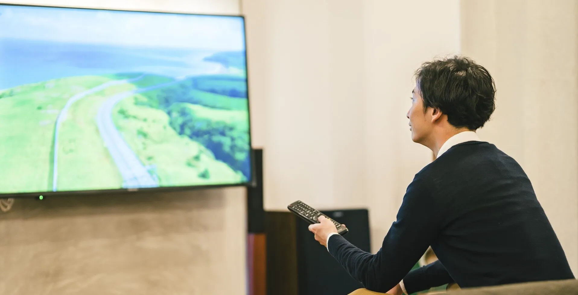 テレビを見る男性