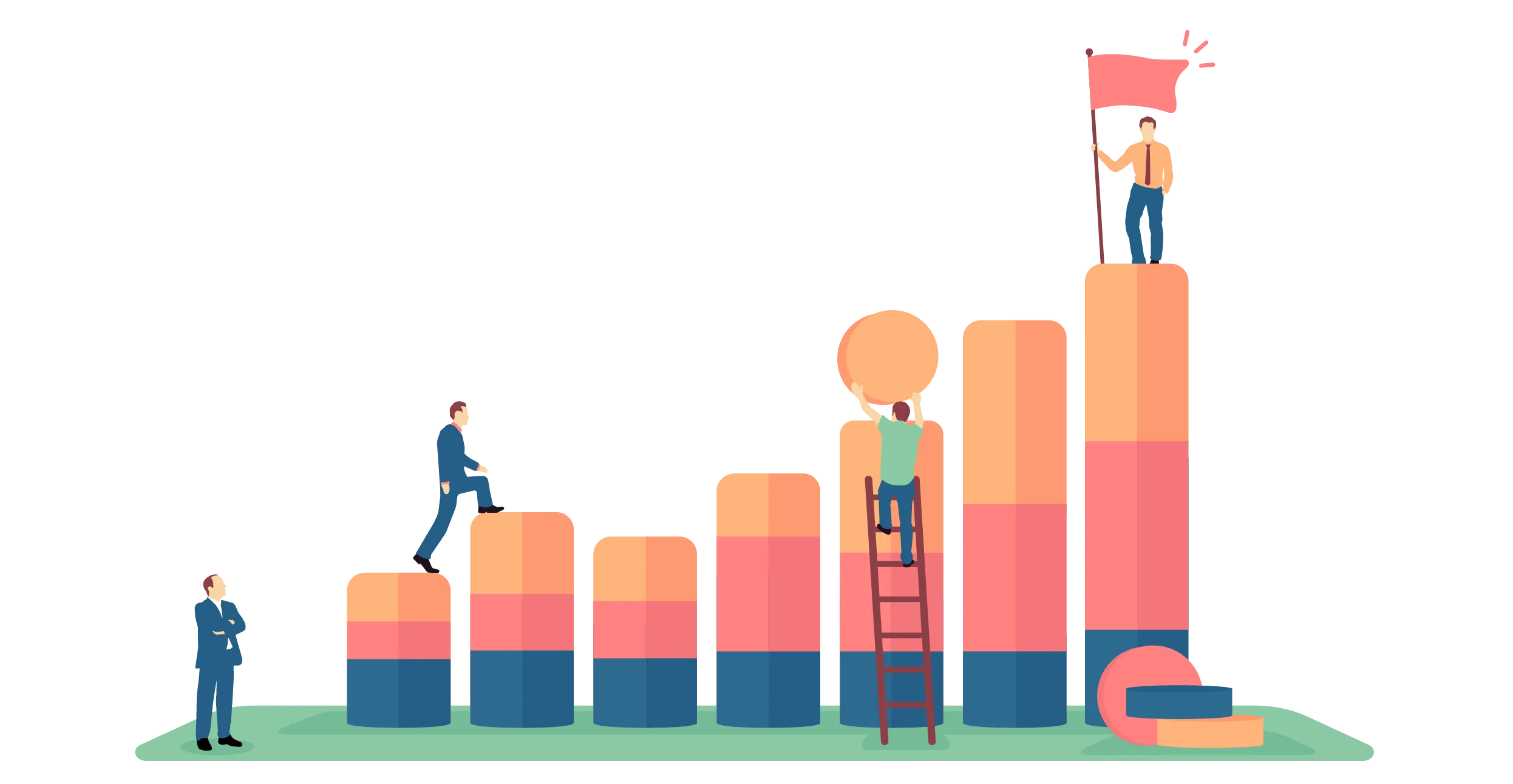 ステップを上がる人々