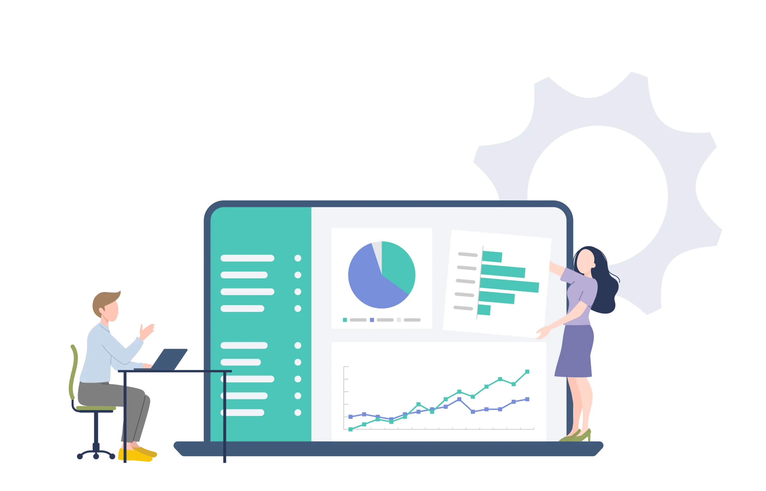 グラフを見る男女