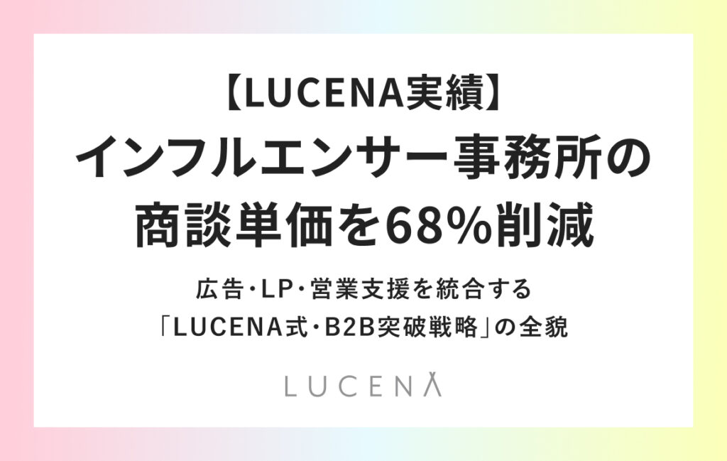 【LUCENA実績】インフルエンサー事務所の商談単価を68%削減。広告・LP・営業支援を統合する「LUCENA式・B2B突破戦略」の全貌