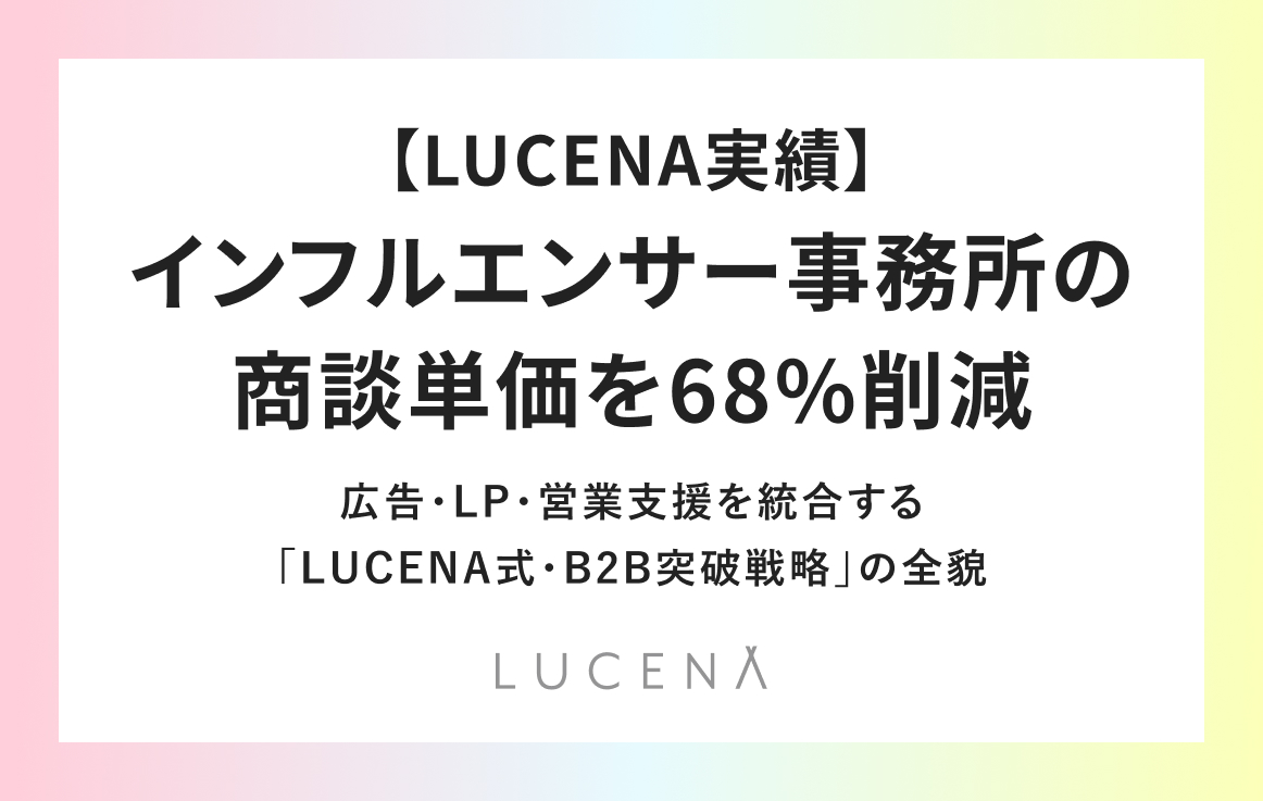 【LUCENA実績】インフルエンサー事務所の商談単価を68%削減。広告・LP・営業支援を統合する「LUCENA式・B2B突破戦略」の全貌