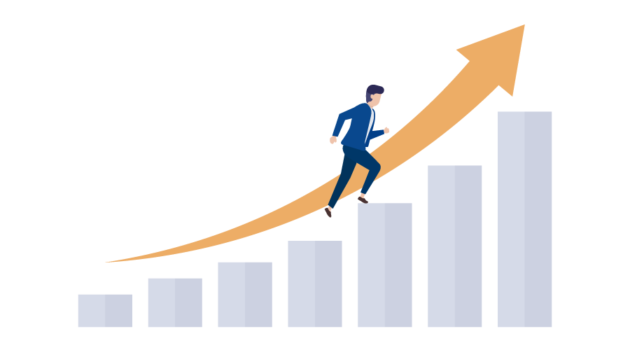 ステップを駆け上がる男性